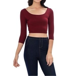 Forever 21 Woman’s Burgundy Off Shoulders 3/4 Sleeve Crop Top Size M